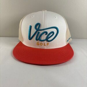 Vice Golf Snapback Hat White Tan Red Flat Brim Adjustable Cotton Cap Logo Pin
